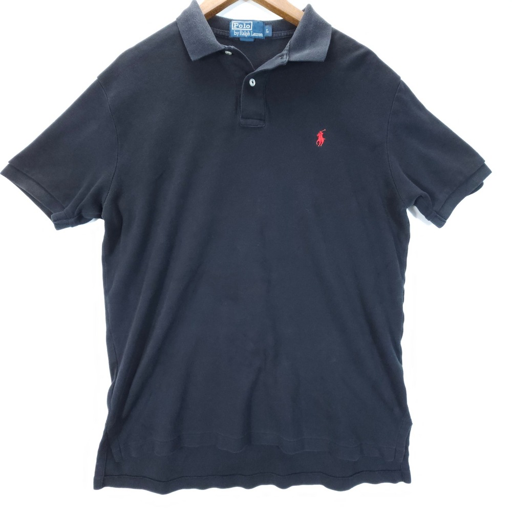 Vintage Polo Ralph Lauren Men L Black Red Pony Logo Streetwear Short Sleeve Polo